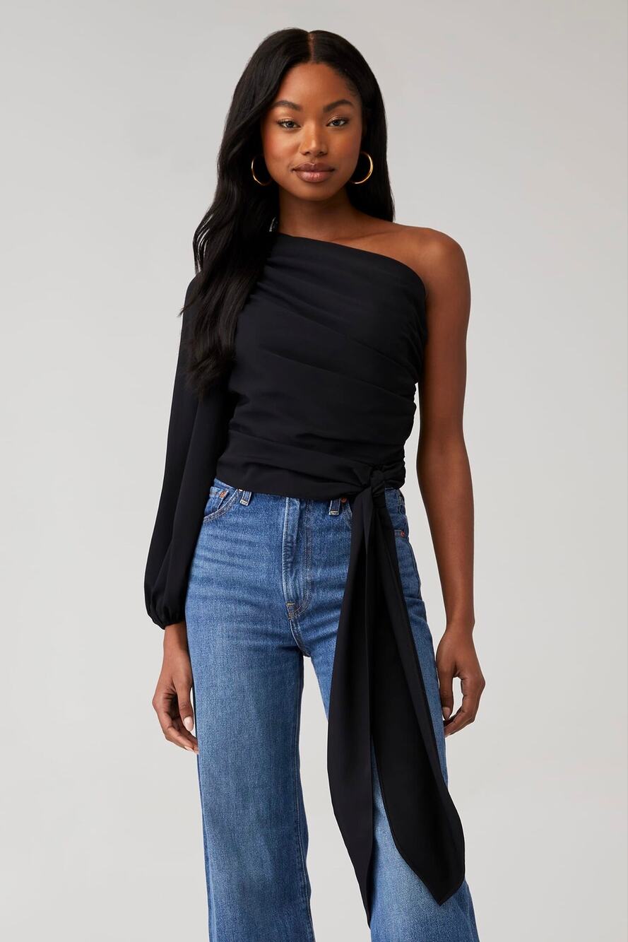 Amanda Uprichard Beca One Shoulder Black Top Womens Size M